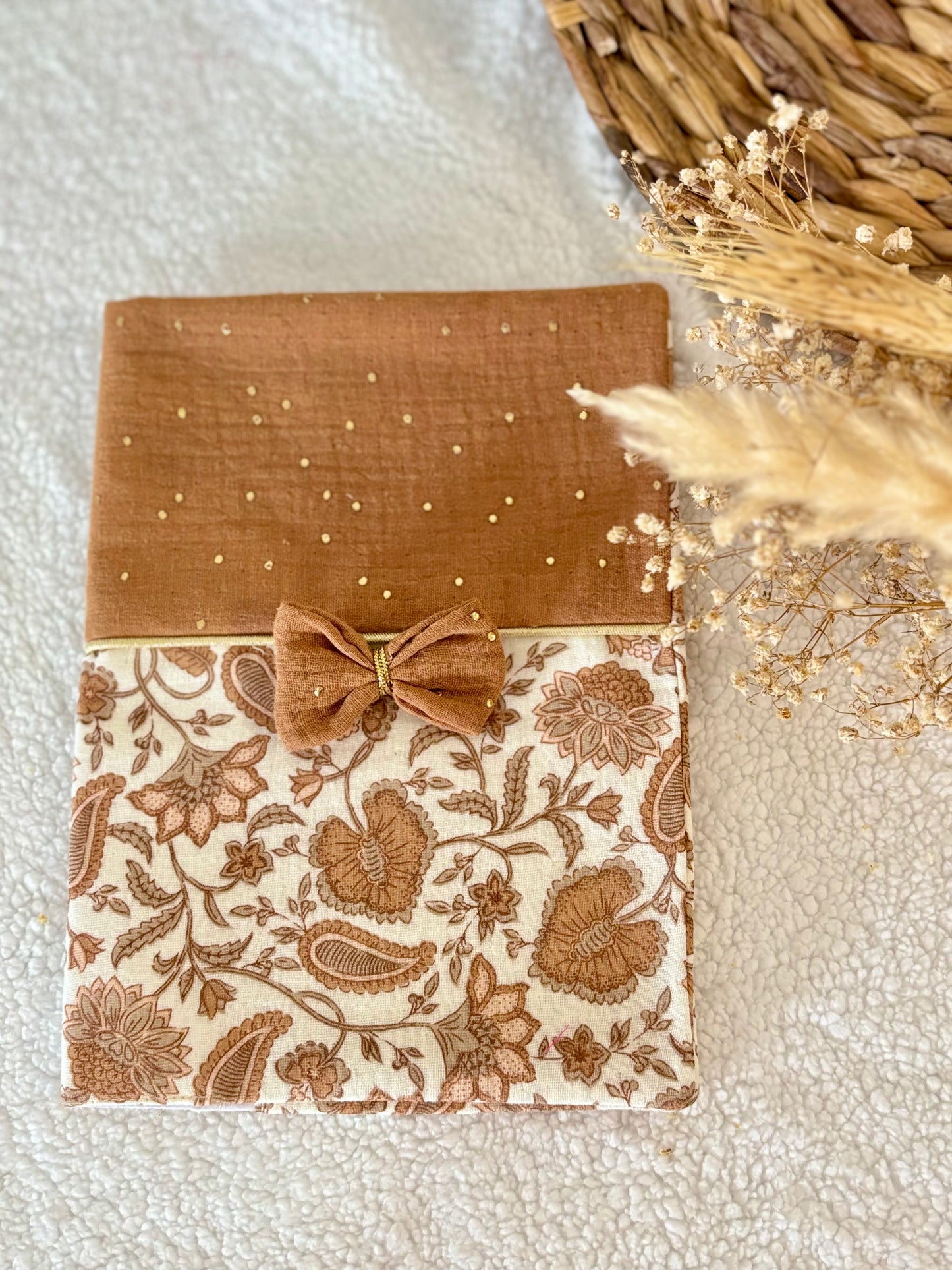 🌿✨ Protège Carnet de Santé - Gaze de Coton Camel & Inspirations Indiennes ✨🇮🇳
