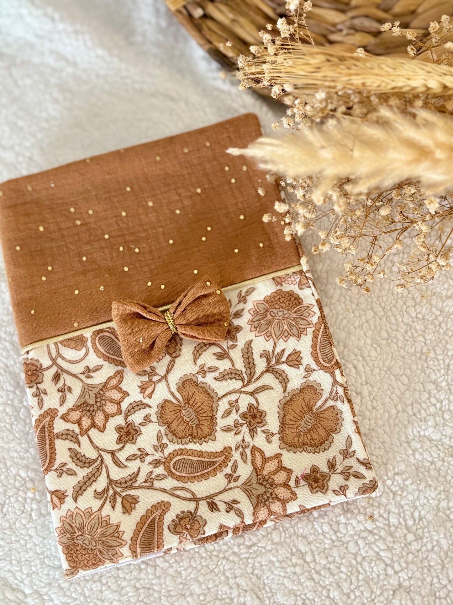 🌿✨ Protège Carnet de Santé - Gaze de Coton Camel & Inspirations Indiennes ✨🇮🇳