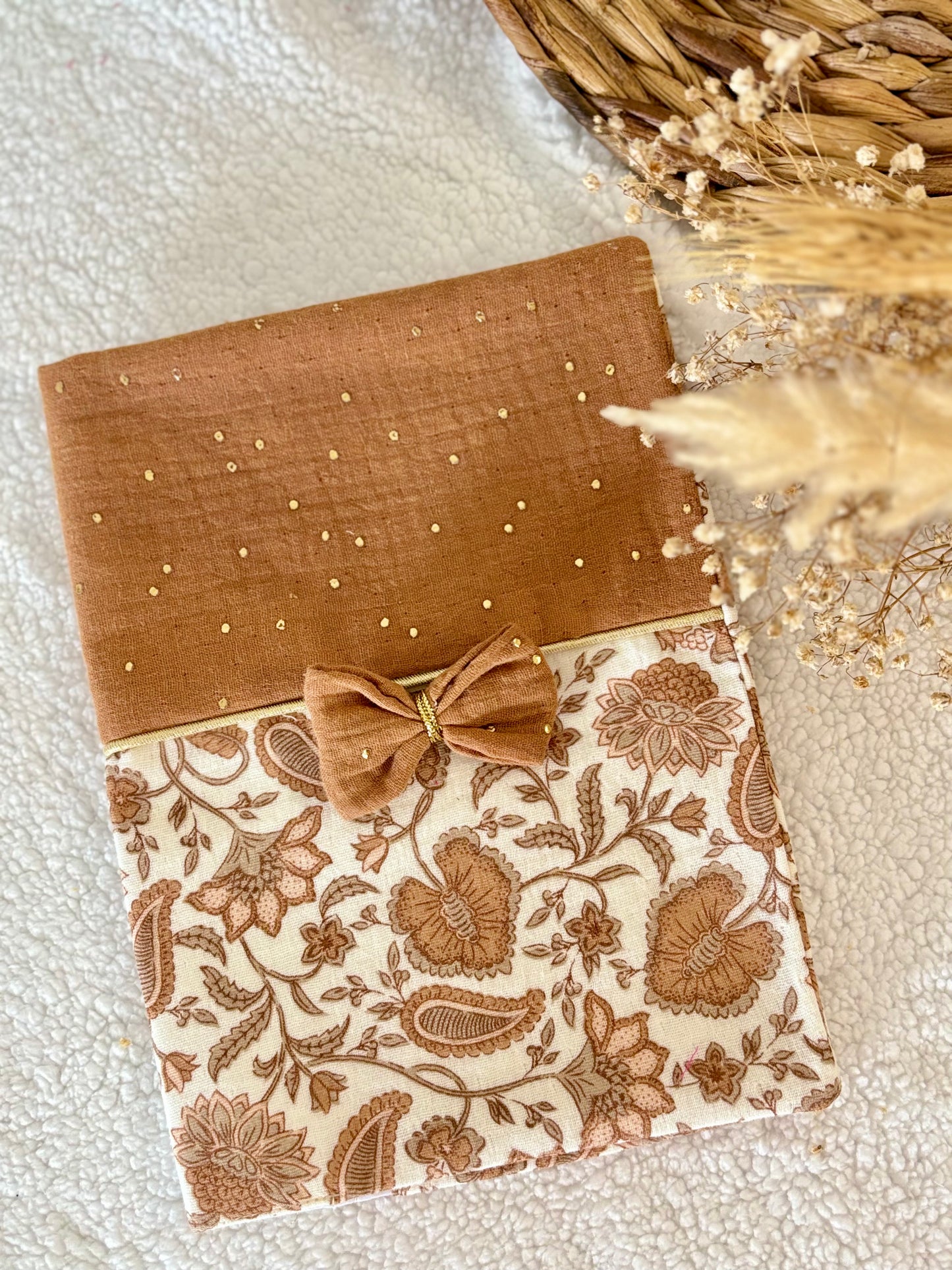 🌿✨ Protège Carnet de Santé - Gaze de Coton Camel & Inspirations Indiennes ✨🇮🇳