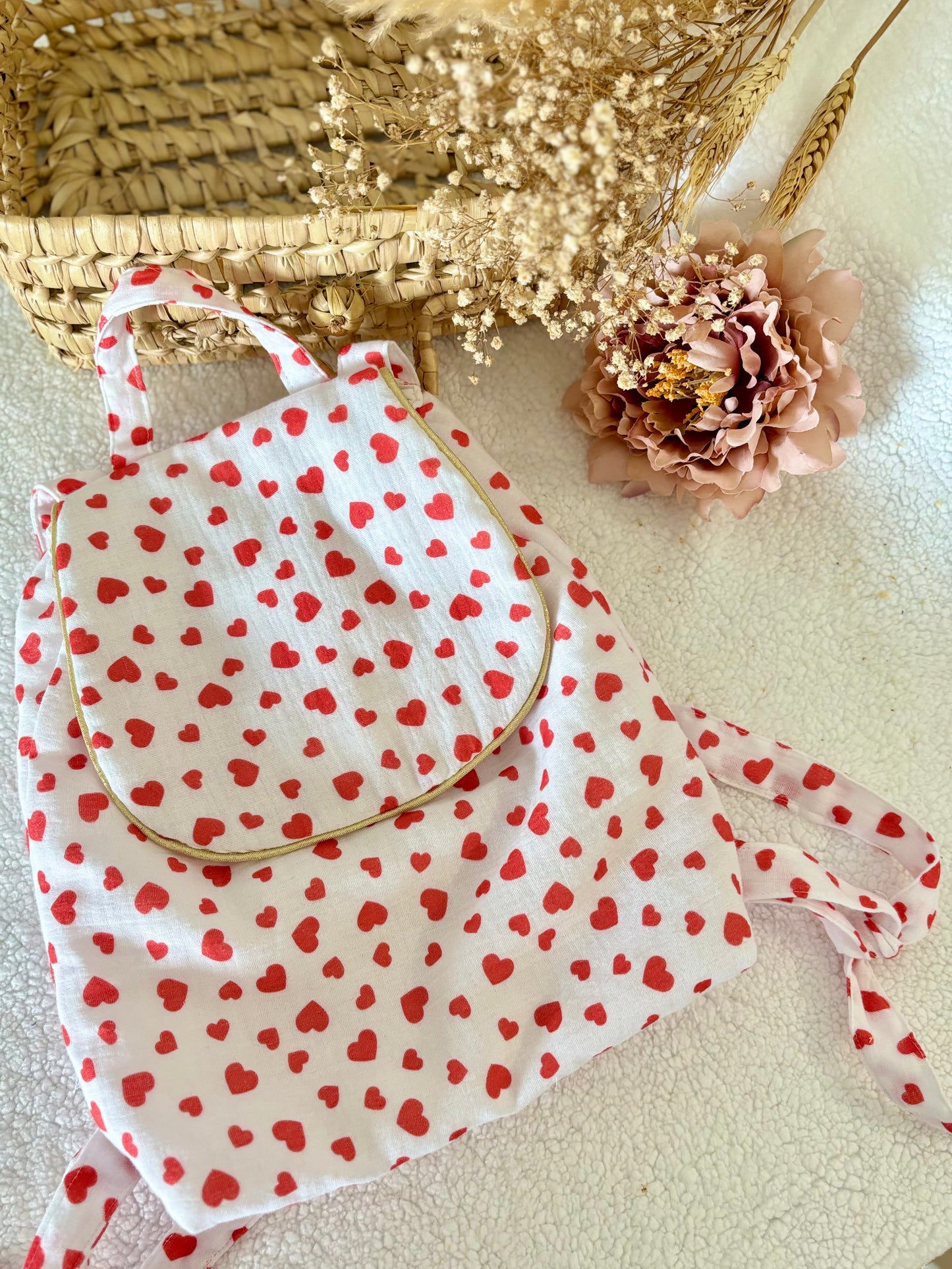 ❤️✨ Sac de Crèche - Motifs Cœurs Rouges "À la Folie" ✨❤️