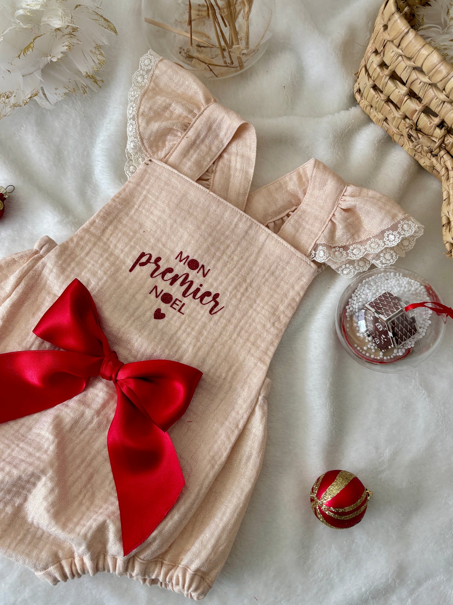 Barboteuse "Mon premier Noël" gaze de coton irisée - EN COMMANDE