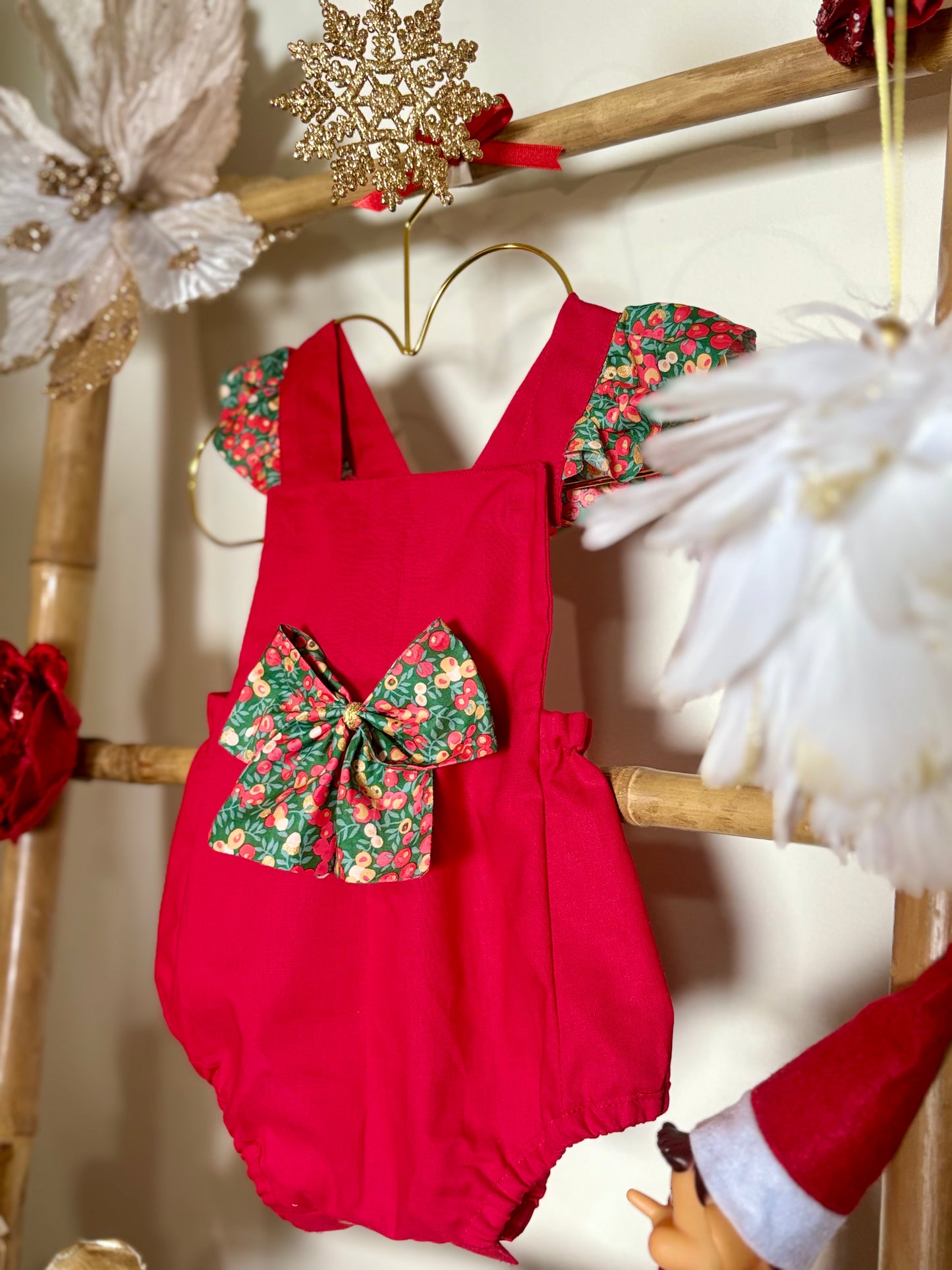 EDITION LIMITÉE - Barboteuse Rouge de Noël Liberty rouge - EN COMMANDE