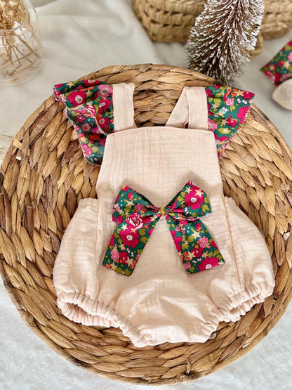 ÉDITION LIMITÉE - Barboteuse Liberty Fuchsia / gaze de coton irisée -  EN COMMANDE