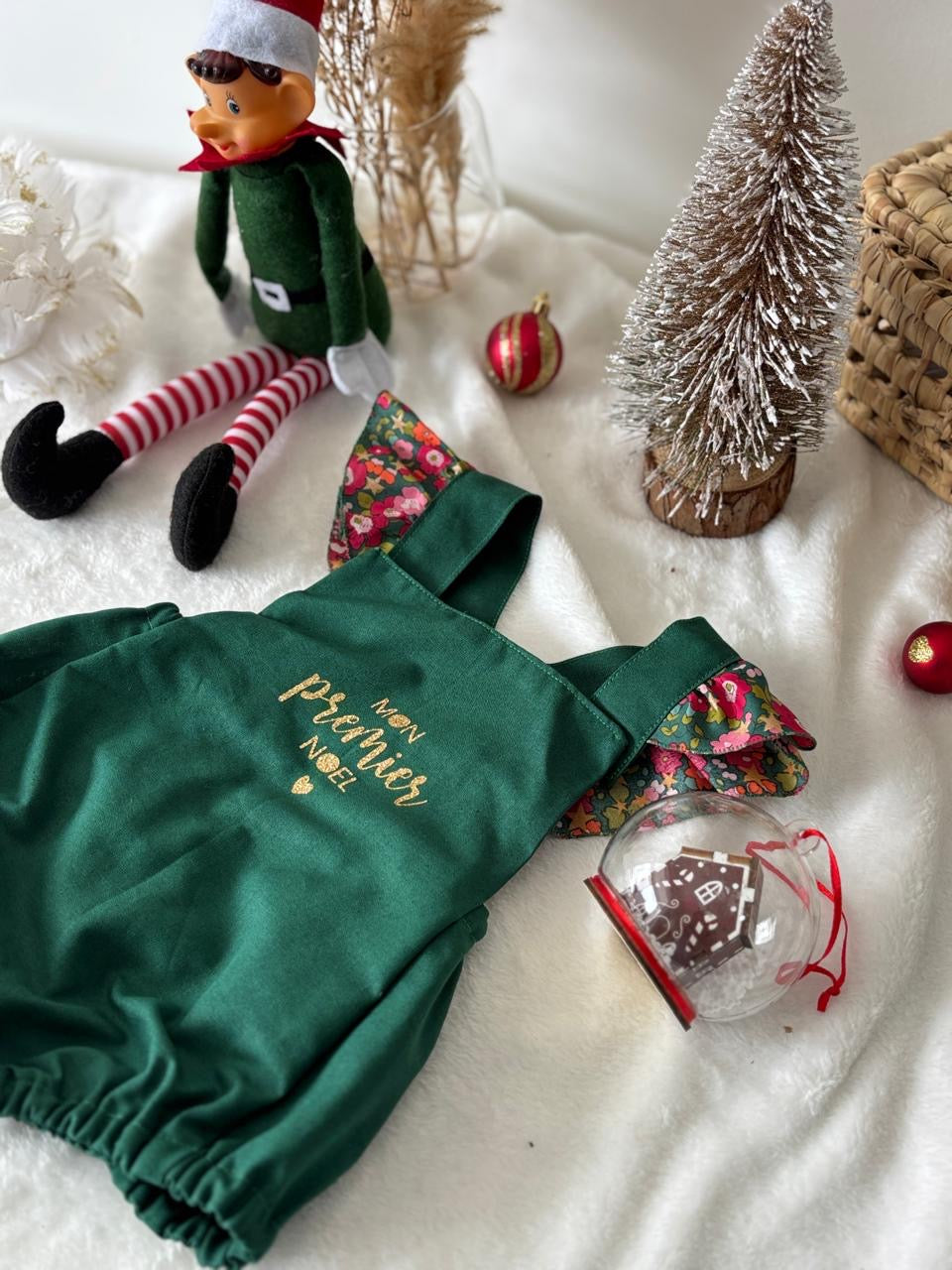 ÉDITION LIMITÉE - Barboteuse Liberty Fuchsia / coton vert -  EN COMMANDE