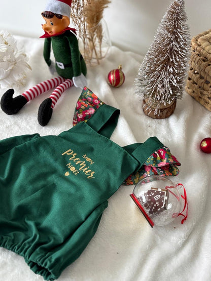 ÉDITION LIMITÉE - Barboteuse Liberty Fuchsia / coton vert -  EN COMMANDE