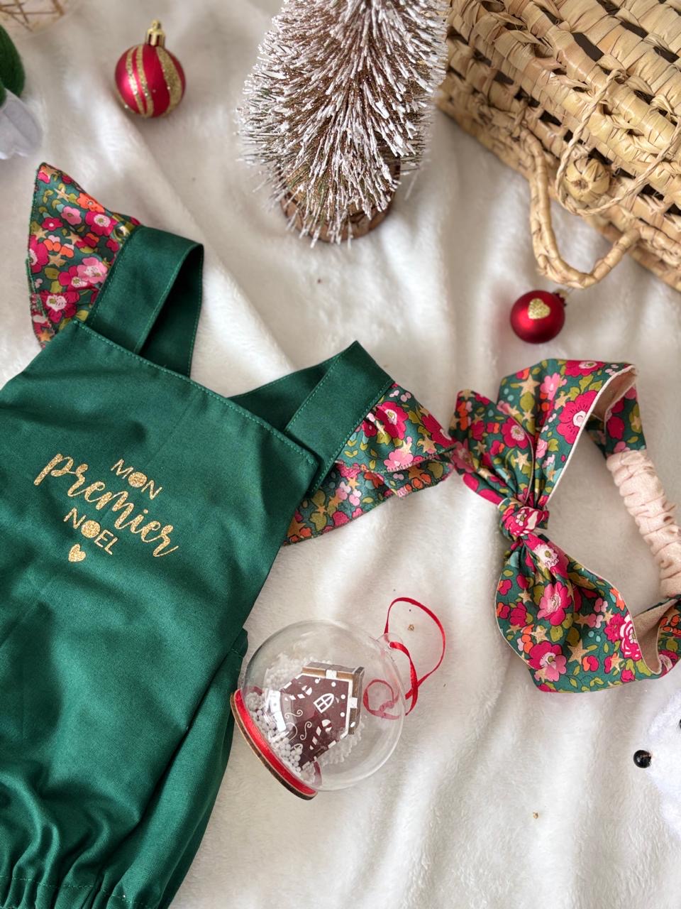 ÉDITION LIMITÉE - Barboteuse Liberty Fuchsia / coton vert -  EN COMMANDE