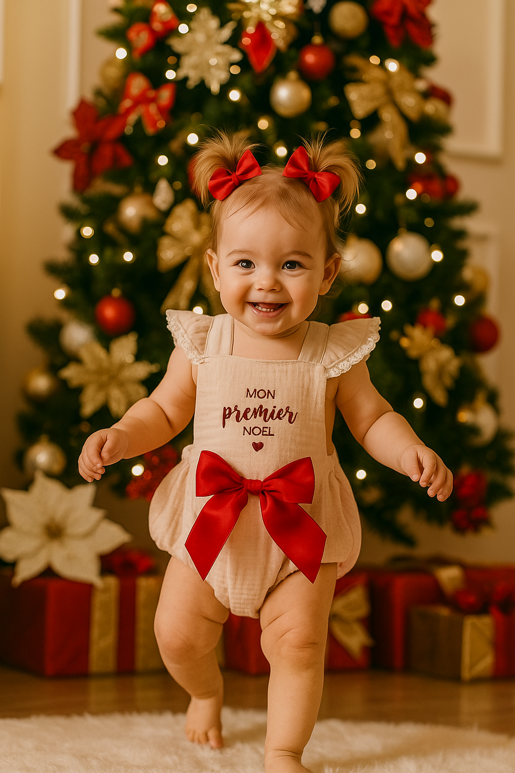 Barboteuse "Mon premier Noël" gaze de coton irisée -  EN COMMANDE