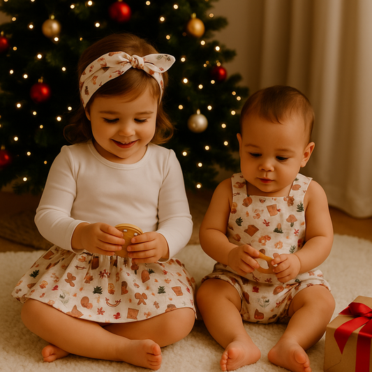 Ensemble Jupette  et bandeau gaze de coton - Motifs de Noël - EN COMMANDE