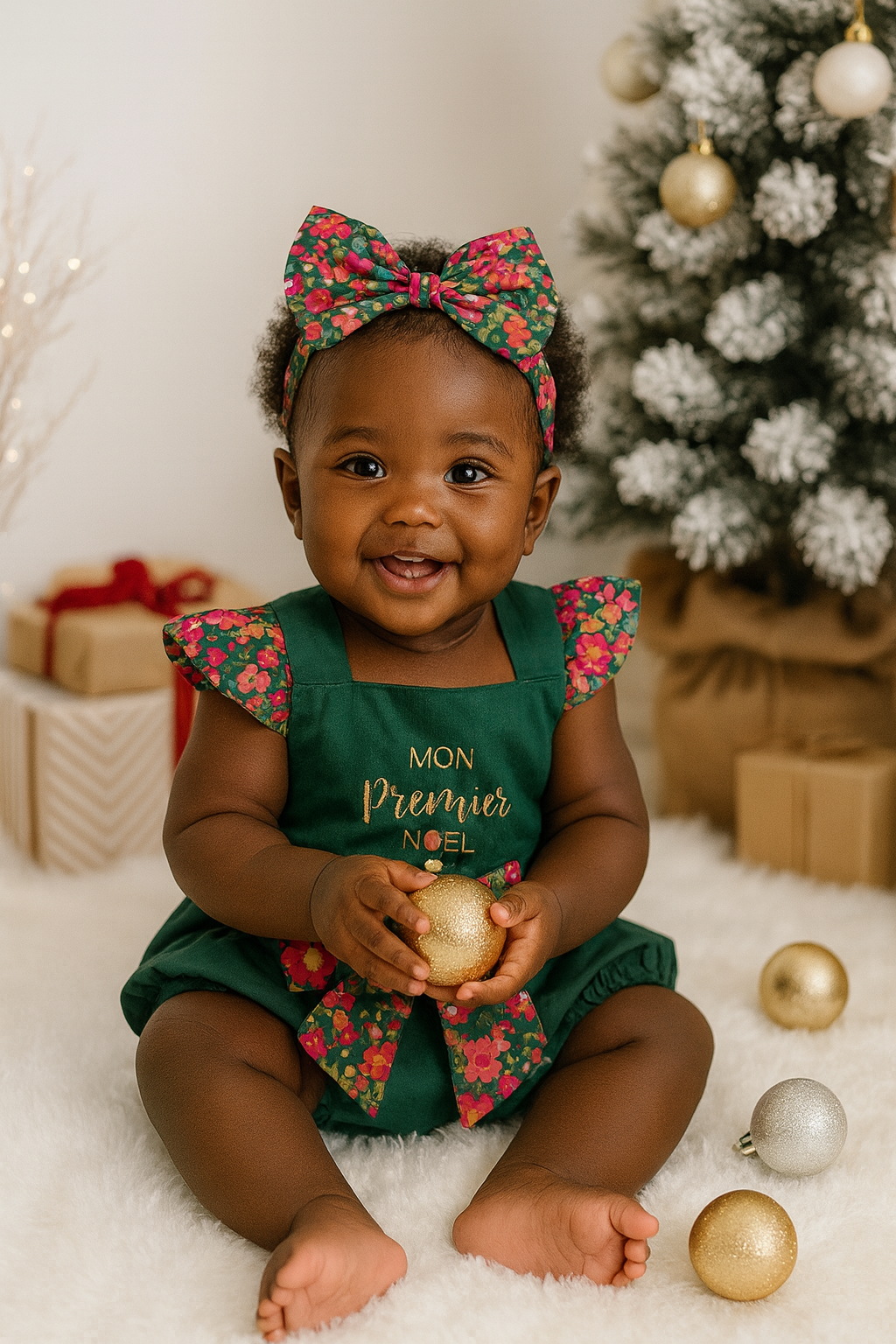 ÉDITION LIMITÉE - Barboteuse Liberty Fuchsia / coton vert -  EN COMMANDE