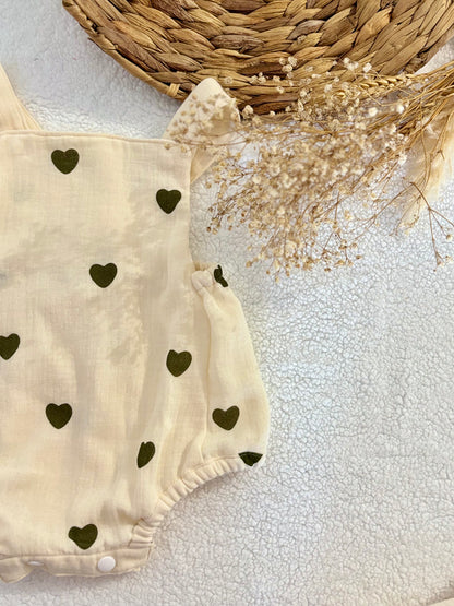 Barboteuse Coeurs OLIVES gaze de coton - EDITION Spéciale St Valentin (Copie)