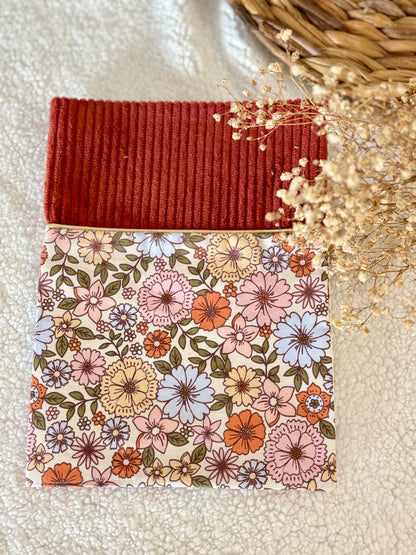 🍂✨ Protège Carnet de Santé - Velours Terracotta & Tissu Fleuri ✨🌸