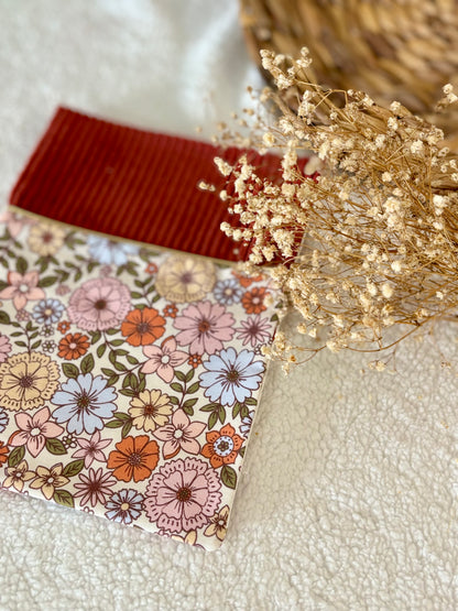 🍂✨ Protège Carnet de Santé - Velours Terracotta & Tissu Fleuri ✨🌸