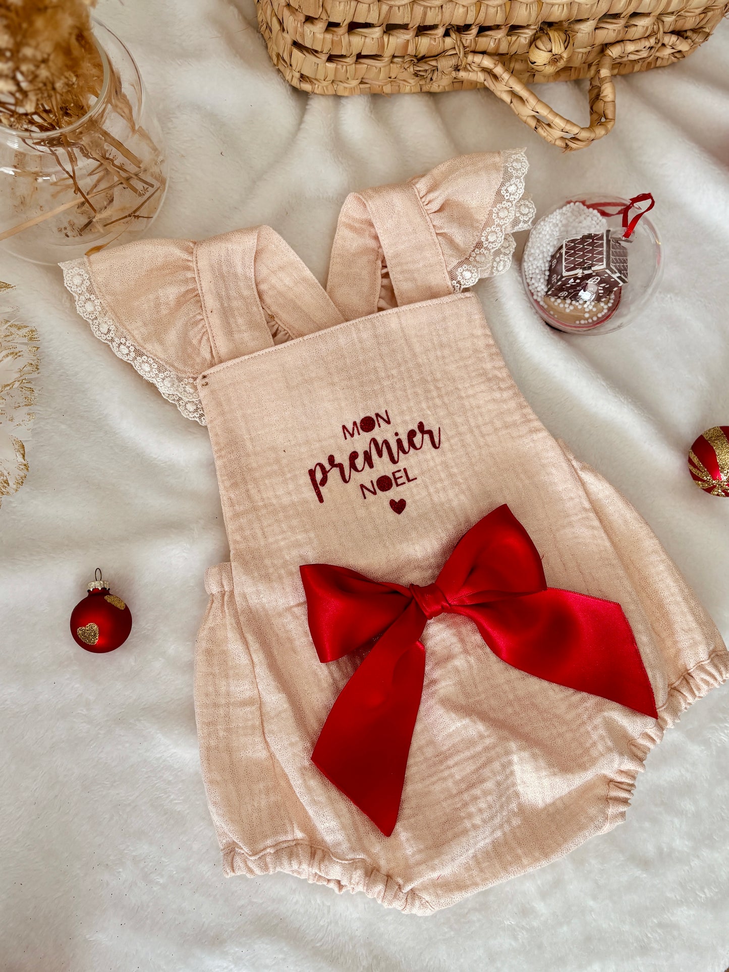 Barboteuse "Mon premier Noël" gaze de coton irisée -  EN COMMANDE