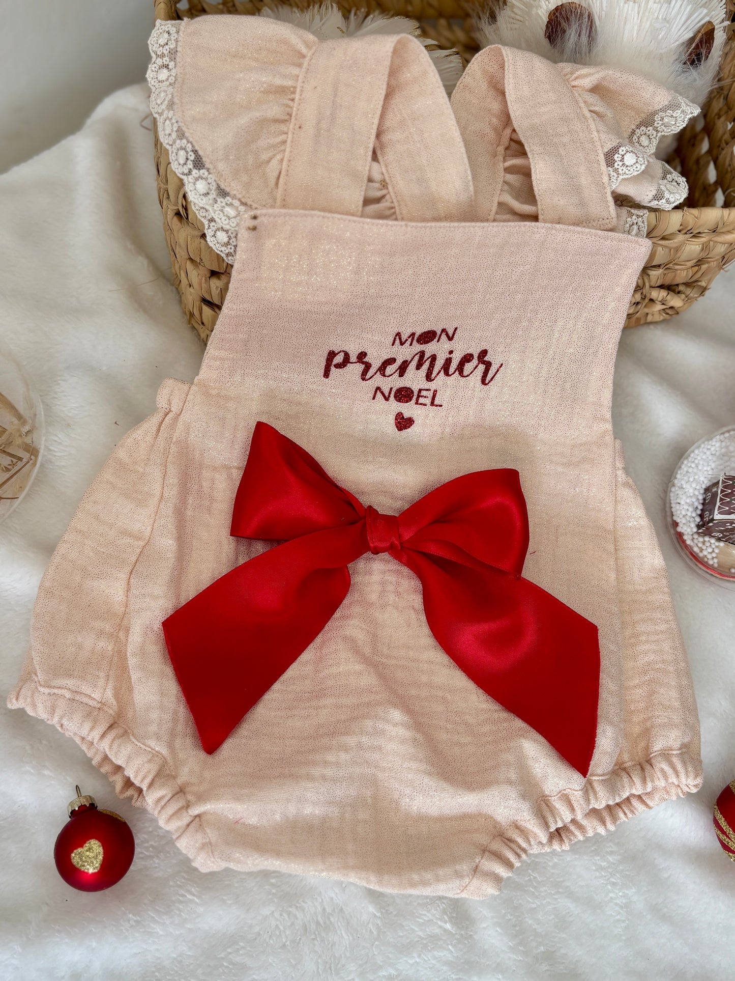 Barboteuse "Mon premier Noël" gaze de coton irisée -  EN COMMANDE