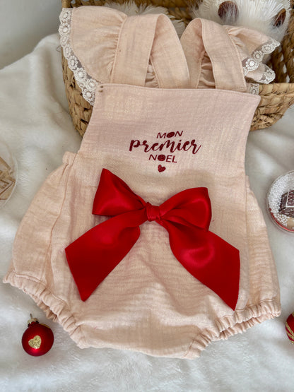 Barboteuse "Mon premier Noël" gaze de coton irisée -  EN COMMANDE
