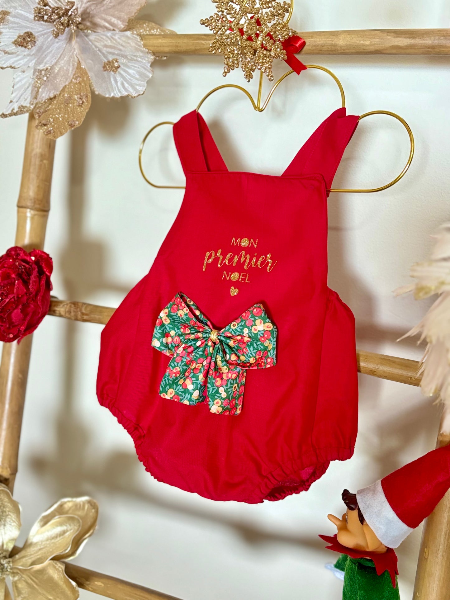 Barboteuse Rouge "Mon premier noël" / EN COMMANDE
